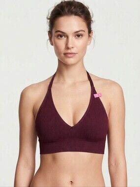 Victoria's Secret PINK Ribbed Seamless Halter Bralette - Deep Burgundy - Size M